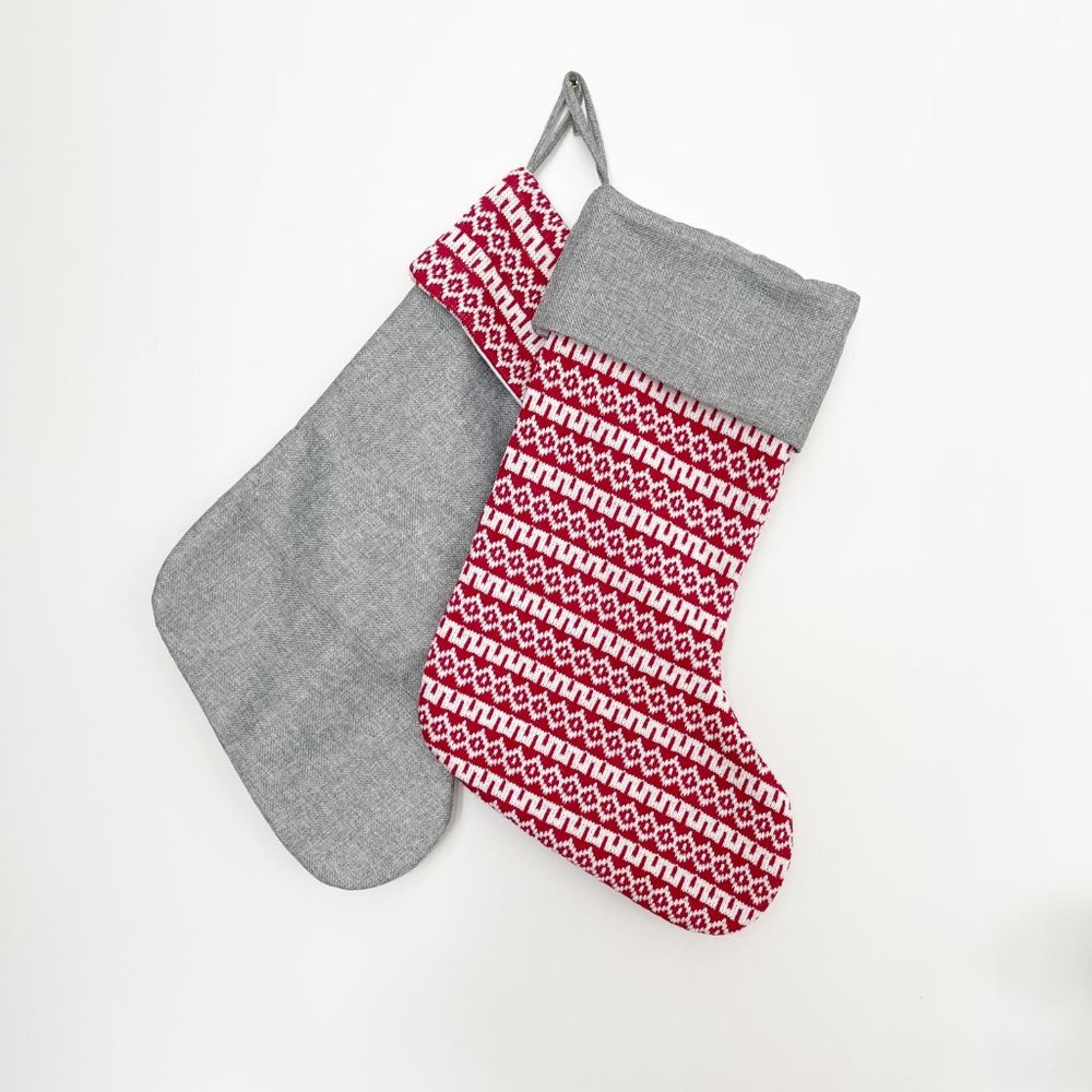 ✨ Set of Two Christmas Stockings | Red and Gray
